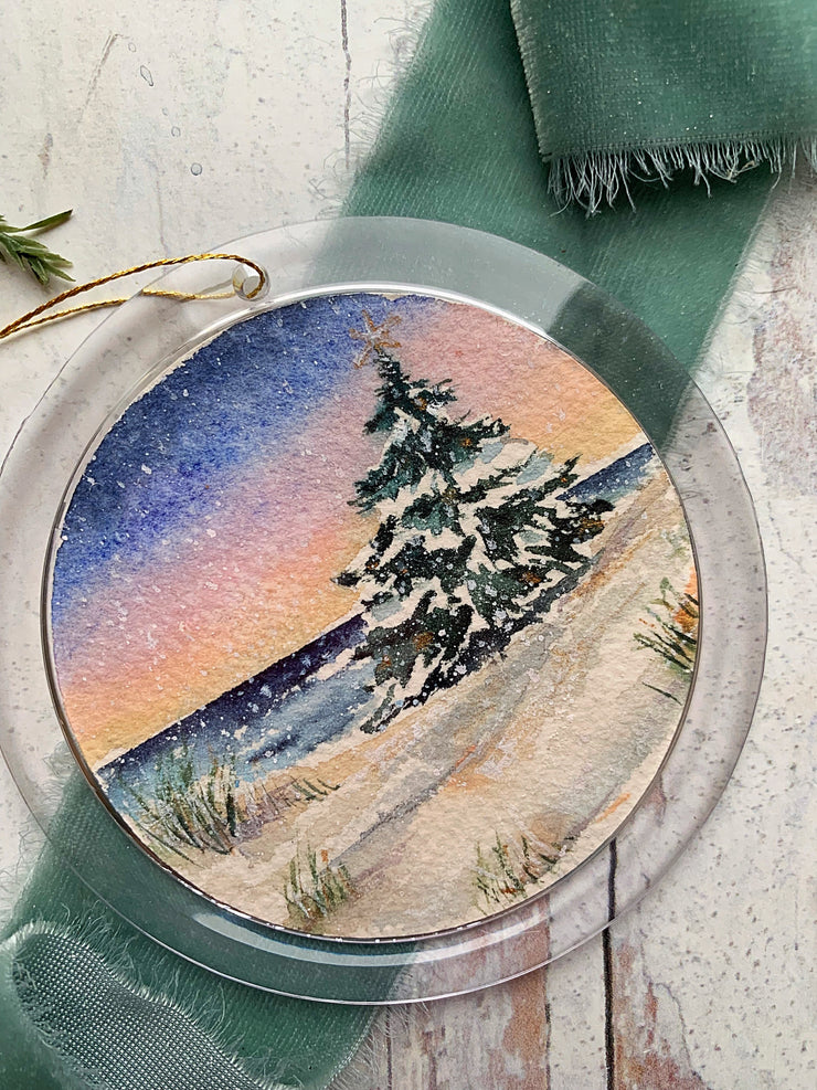 Hand-painted Watercolor " Christmas Dunes Tree" Ornament