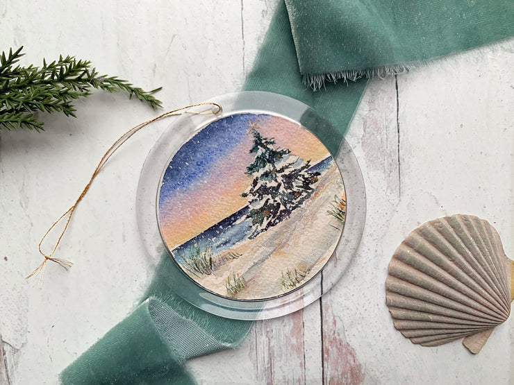 Hand-painted Watercolor " Christmas Dunes Tree" Ornament