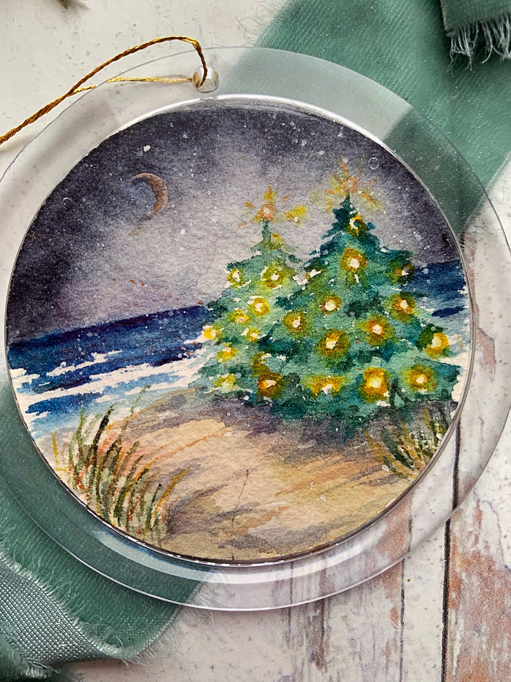 Hand-painted Watercolor " Christmas Beach Magic" Ornament