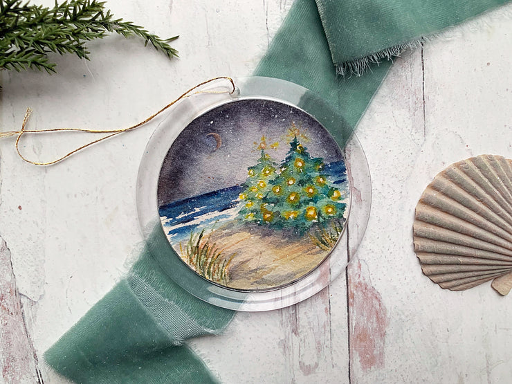 Hand-painted Watercolor " Christmas Beach Magic" Ornament