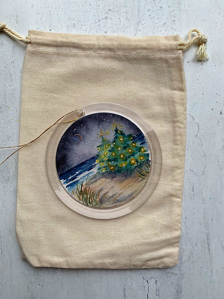 Hand-painted Watercolor " Christmas Beach Magic" Ornament