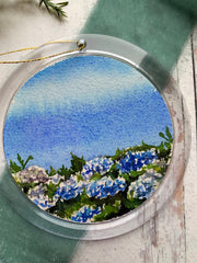 Hand-painted Watercolor " Blue Hydrangeas" Ornament