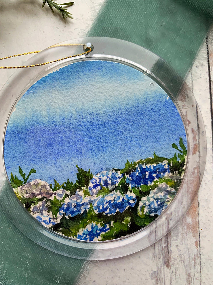 Hand-painted Watercolor " Blue Hydrangeas" Ornament