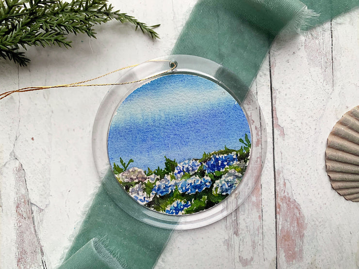 Hand-painted Watercolor " Blue Hydrangeas" Ornament