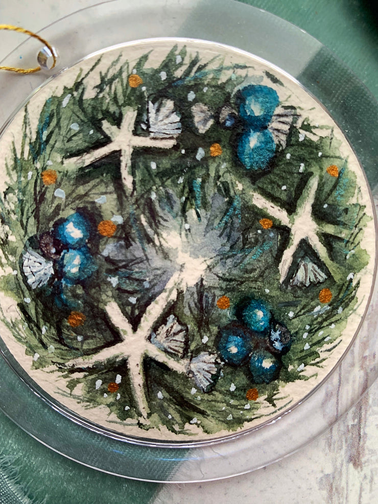 Hand-painted Watercolor "Coastal Wreath" Ornament