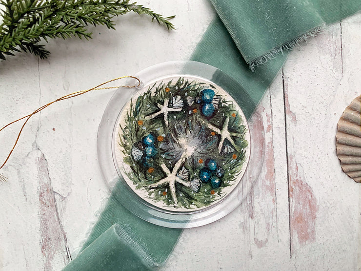 Hand-painted Watercolor "Coastal Wreath" Ornament