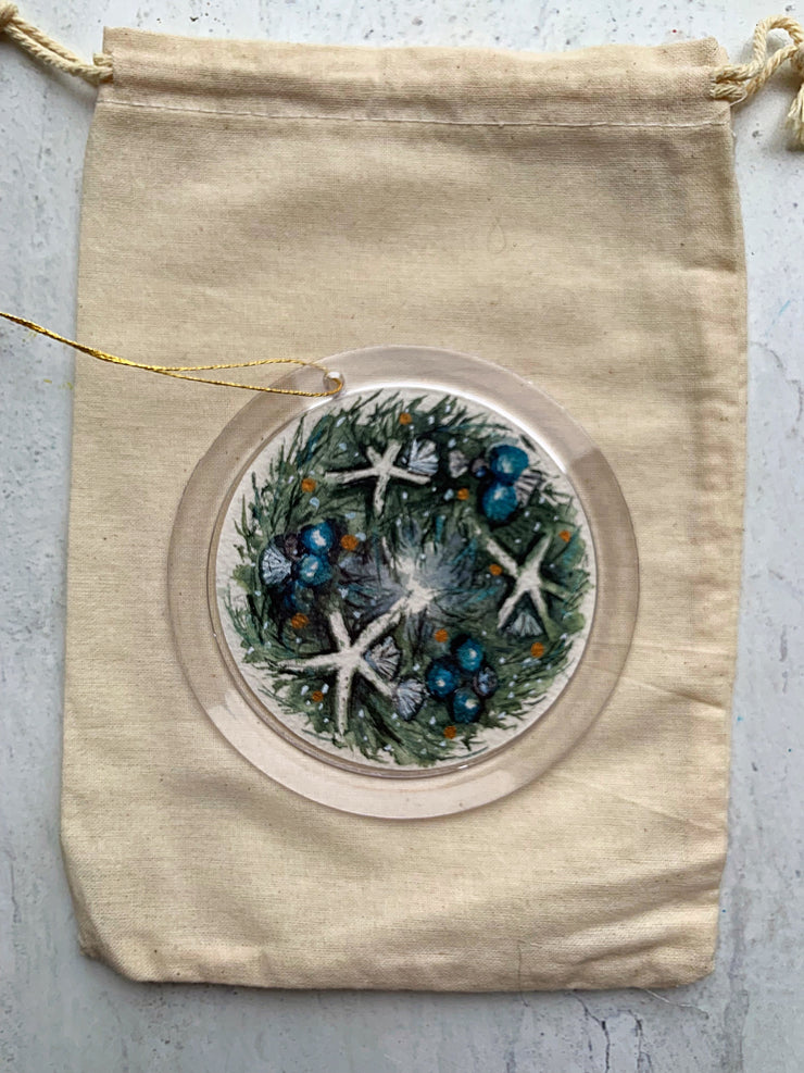 Hand-painted Watercolor "Coastal Wreath" Ornament