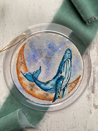 Hand-painted Watercolor "Whale Moon" Ornament