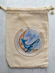Hand-painted Watercolor "Whale Moon" Ornament
