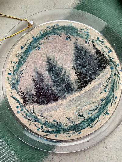 Hand-painted Watercolor " Winter Wreath" Ornament