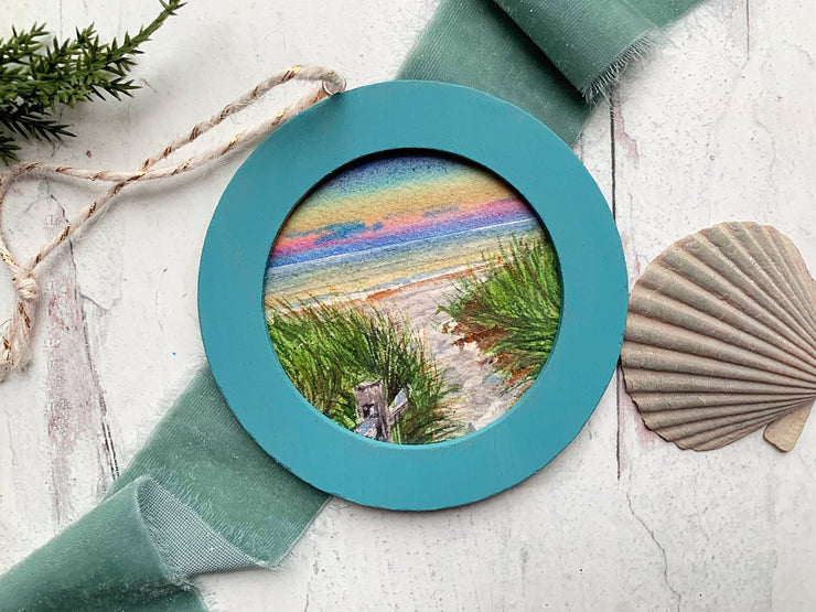 Hand-painted Watercolor "Beach Walk Sunset" Ornament