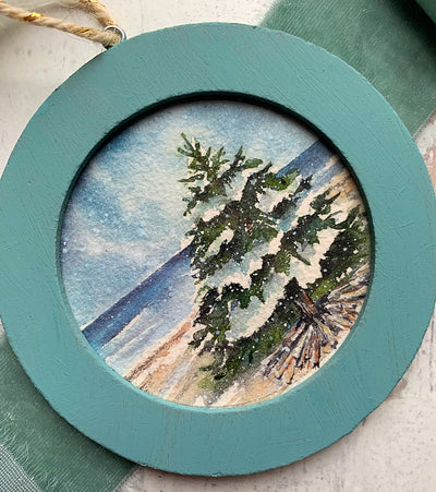 Hand-painted Watercolor "Snowy Beach Tree" Ornament