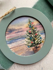 Hand-painted Watercolor "Beach Tree Basket" Ornament