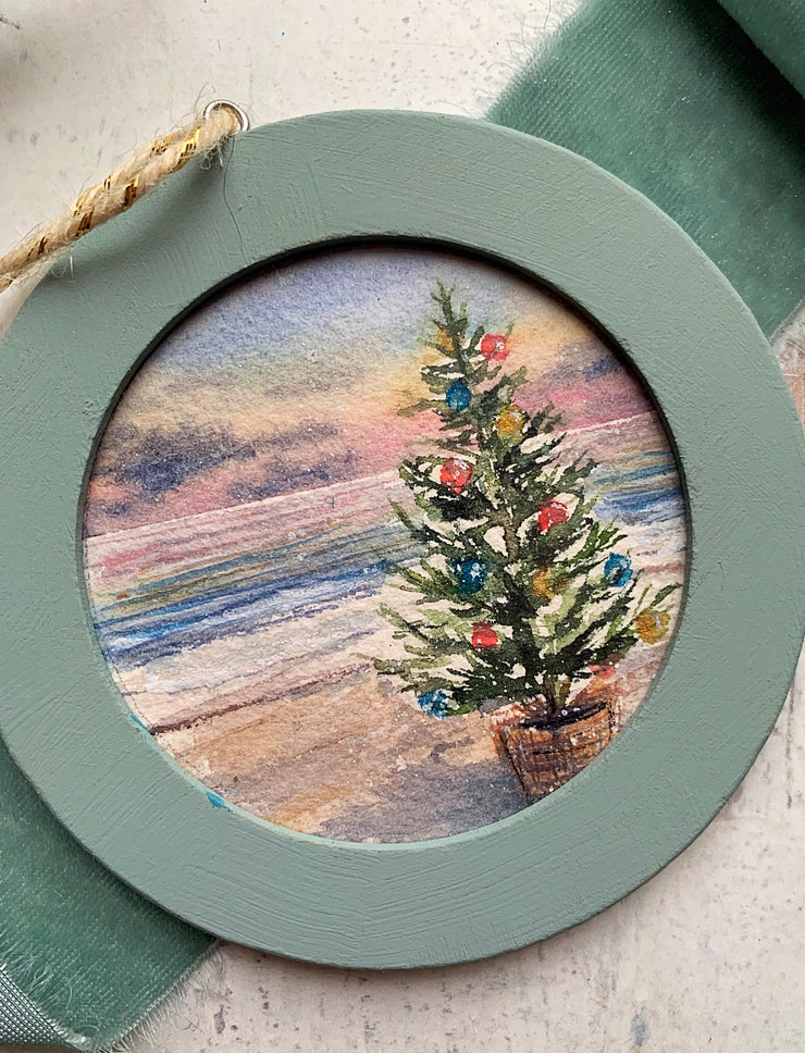 Hand-painted Watercolor "Beach Tree Basket" Ornament