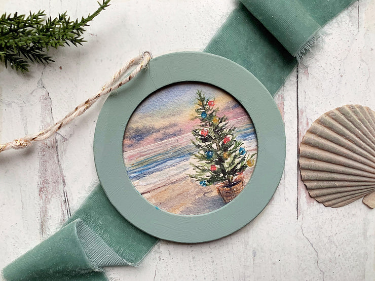 Hand-painted Watercolor "Beach Tree Basket" Ornament