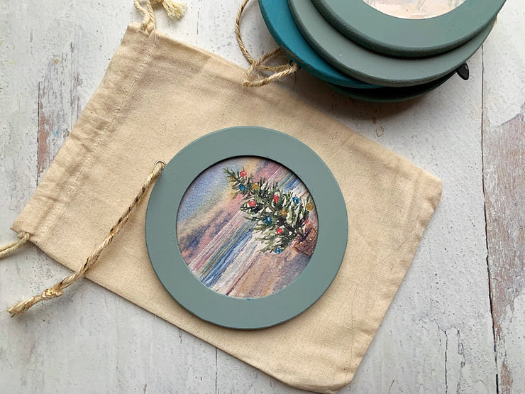 Hand-painted Watercolor "Beach Tree Basket" Ornament