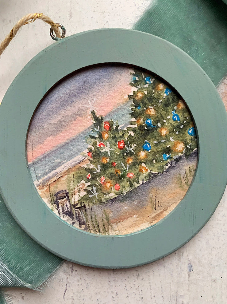 Hand-painted Watercolor "Coastal Christmas Trees" Ornament