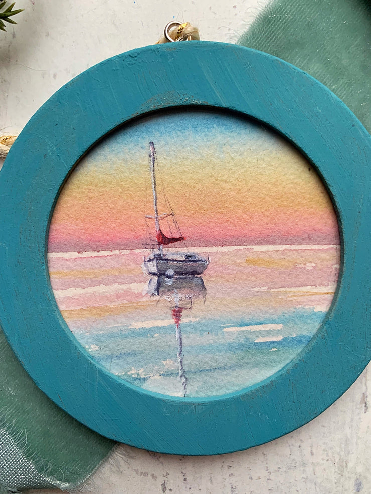 Hand-painted Watercolor "Sunset Sailing" Ornament