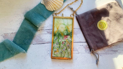 "Summer Wildflowers" Mini Original Painting in Hanging Brass Frame
