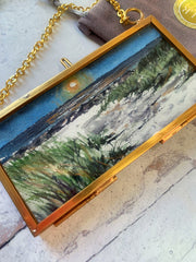 Moonlit Beach Mini Original Painting in Hanging Brass Frame