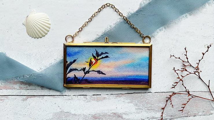 Sunset Glow, Mini Original Painting in Hanging Brass Frame