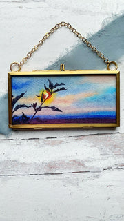 Sunset Glow, Mini Original Painting in Hanging Brass Frame