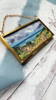 Bayside Wildflowers, Mini Original Painting in Hanging Brass Frame