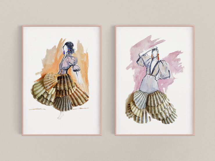 "Shell Lady Dancers" 5x7" or 8x10" Set of 2, Fine Art Prints