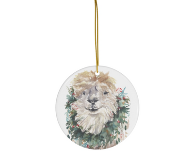 Christmas Alpaca Ceramic Christmas Ornament