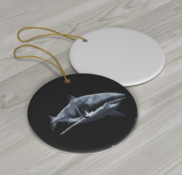 Shark in the Dark Ceramic Christmas Ornament