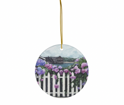 Hydrangeas by the Sea Ceramic Christmas Ornament