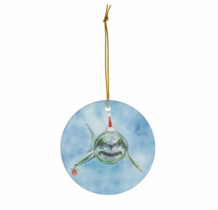 Grinch Shark Ceramic Ornament