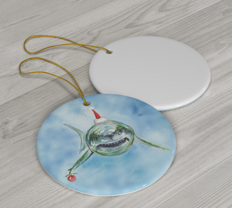 Grinch Shark Ceramic Ornament