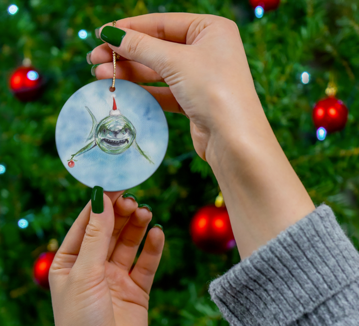 Grinch Shark Ceramic Ornament