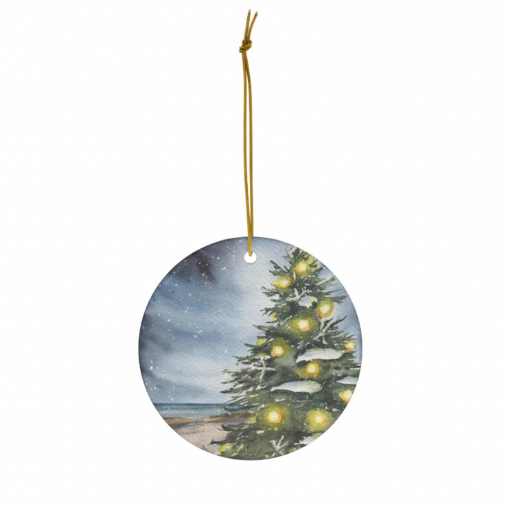 Christmas Tree Beach Glow Ceramic Christmas Ornament