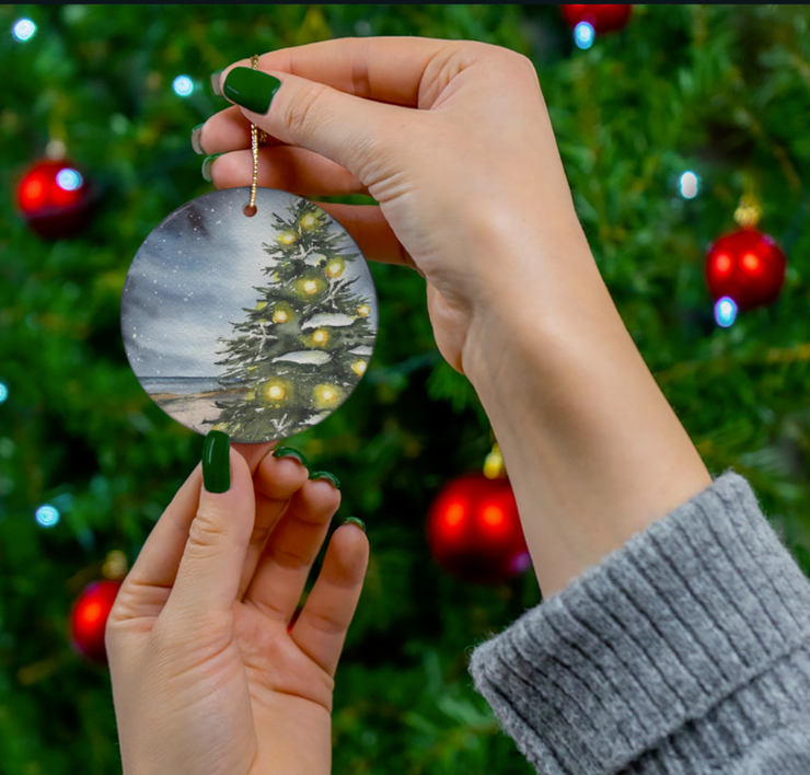 Christmas Tree Beach Glow Ceramic Ornament
