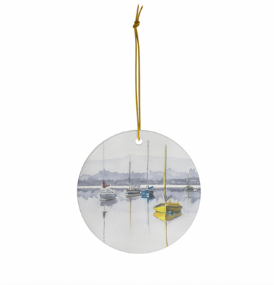 Foggy Sail Ceramic Christmas Ornament