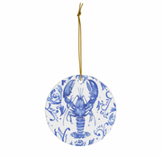 Blue Floral Lobster Ceramic Ornament