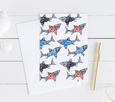 Sharks in Shirts 5x7 Blank Greeting Card