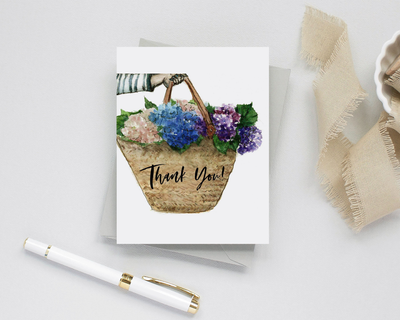 Hydrangea Bag Thank you card set, SET OF 4 notecards