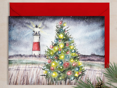 Merry Lighthouse 5x7 Blank Greeting Card