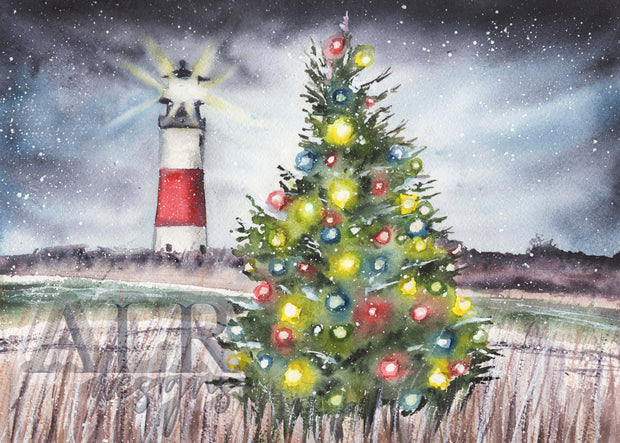 Merry Lighthouse 5x7 Blank Greeting Card