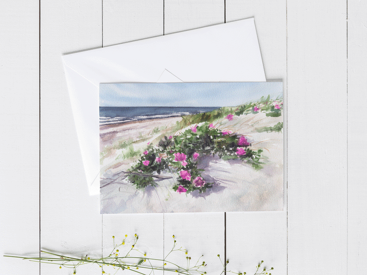 Dune Beach Roses 5x7 Blank Greeting Card