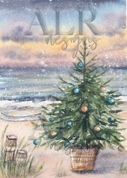 Christmas Beach Tree Basket 5x7 Blank Christmas Greeting Card