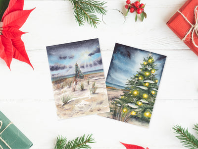 Christmas at the Beach Card Set  of 4 Cards