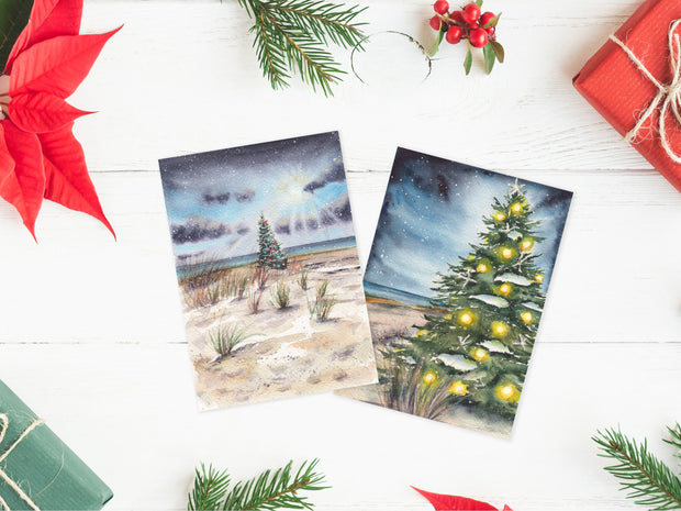 Christmas at the Beach Card Set  of 4 Cards