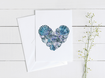 Blue Shell Heart 5x7 Blank Greeting Card