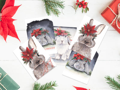 Poinsettia Bunny Set of 5 Cards