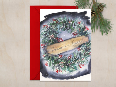 Peace Berry Wreath 5x7 Blank Greeting Card