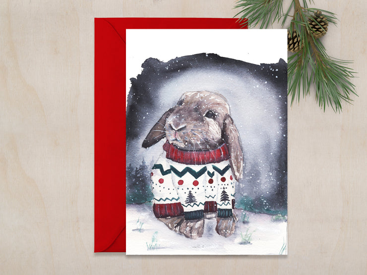 Christmas Sweater Bunny 5x7 Christmas Greeting Card